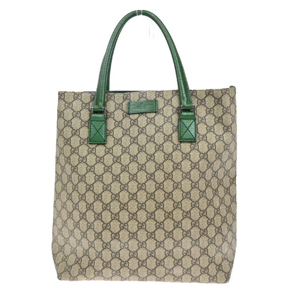 GUCCI Logo GG Pattern Shoulder Tote Bag PVC Leather Green Brown Italy - Picture 1 of 15